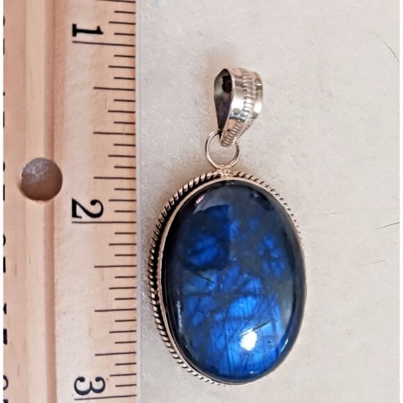 Labradorite Pendant Sterling Large Blue Flash (1145) - Picture 5 of 5
